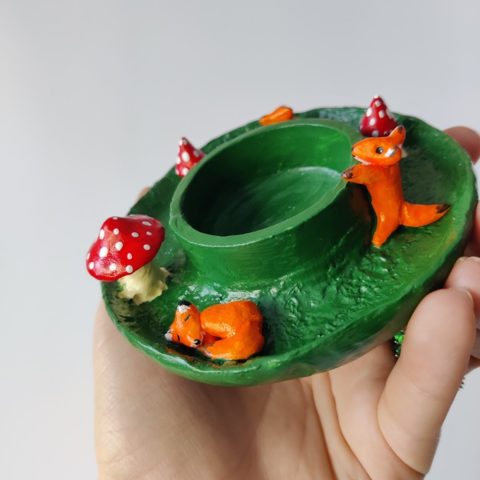 Mushroom Foxes in Polymer Clay