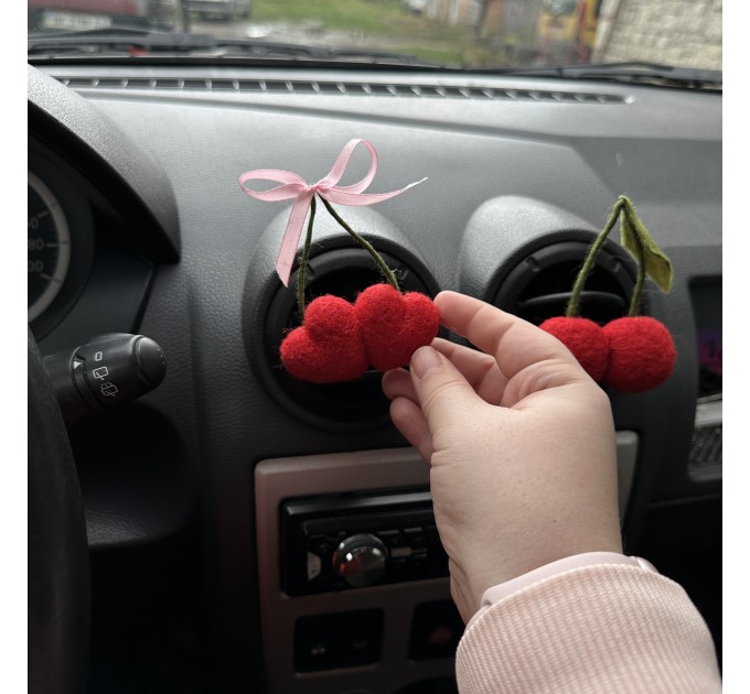 Cherries air vent clip Cherries hearts with bow air vent clip