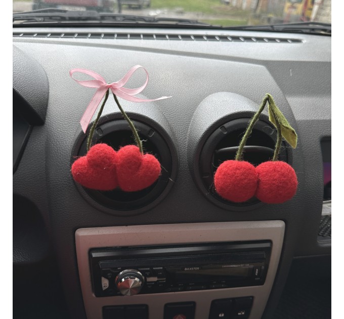 Cherries air vent clip Cherries hearts with bow air vent clip