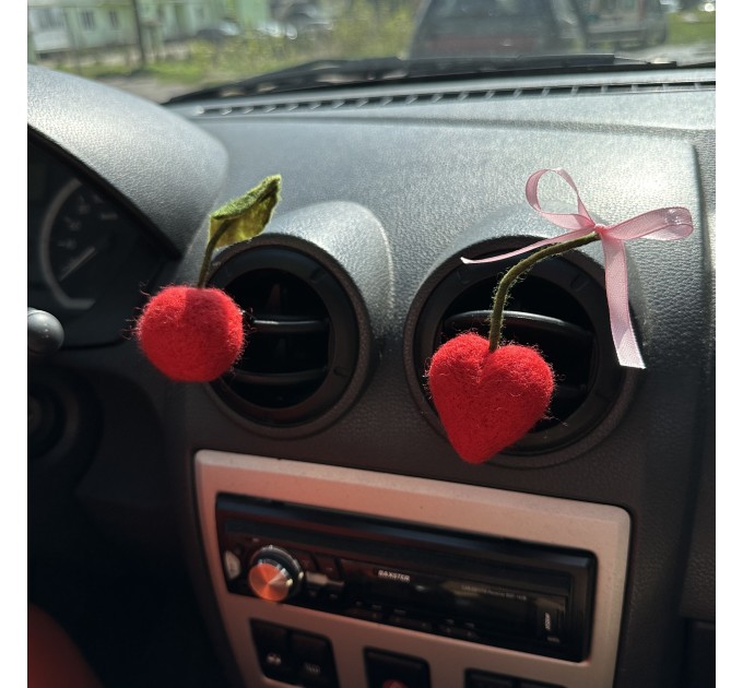 Cherry air vent clip Cherry heart with bow air vent clip