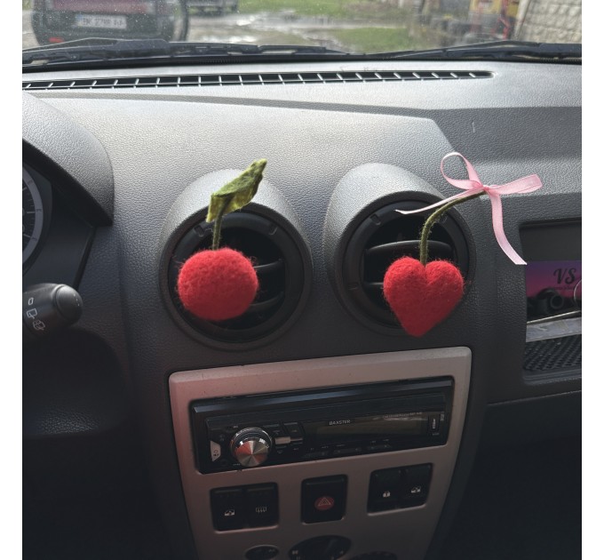 Cherry air vent clip Cherry heart with bow air vent clip