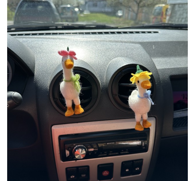 Goose with flower hat and bows air vent clip Goose lover gift Farm animal car decor