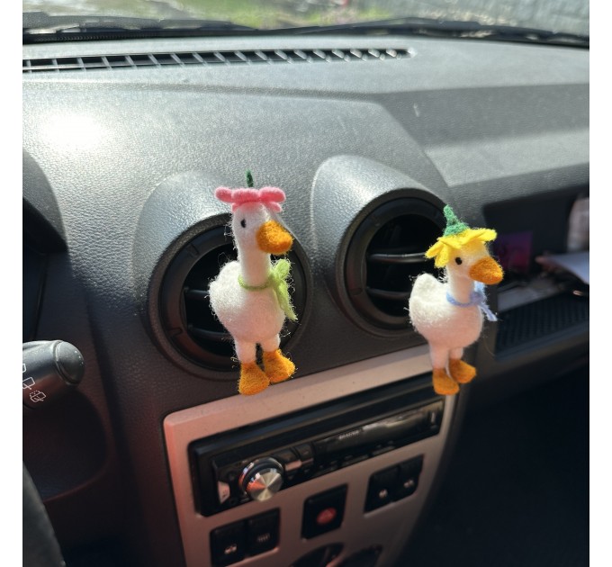 Goose with flower hat and bows air vent clip Goose lover gift Farm animal car decor