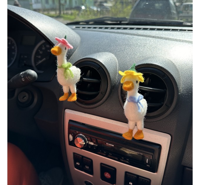 Goose with flower hat and bows air vent clip Goose lover gift Farm animal car decor