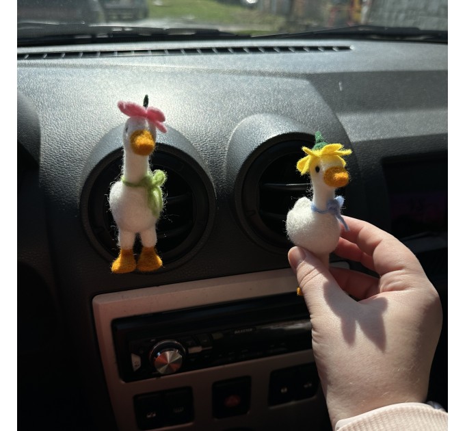 Goose with flower hat and bows air vent clip Goose lover gift Farm animal car decor