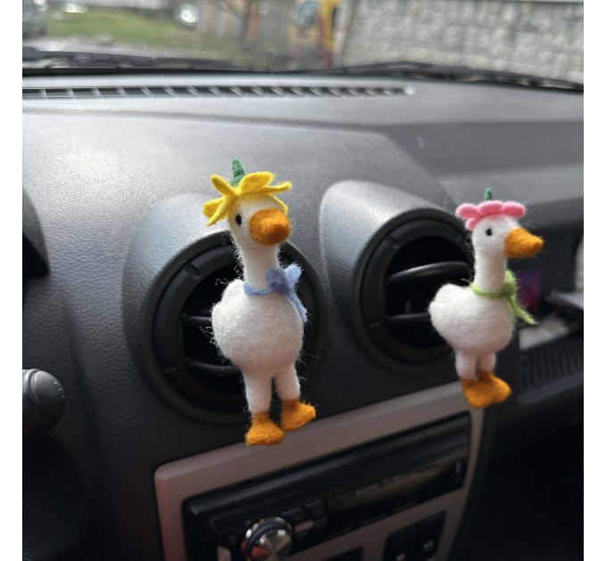 Goose with flower hat and bows air vent clip Goose lover gift Farm animal car decor