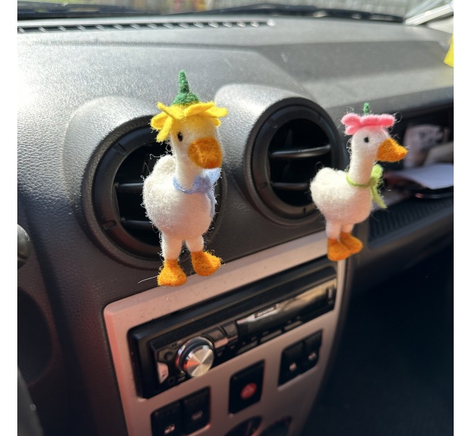 Goose with flower hat and bows air vent clip Goose lover gift Farm animal car decor