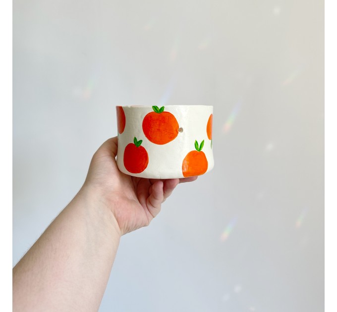 Small crochet yarn bowl with oranges