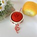 Small milky white crochet yarn holder bowl with red cherries and dots Knitters crocheters