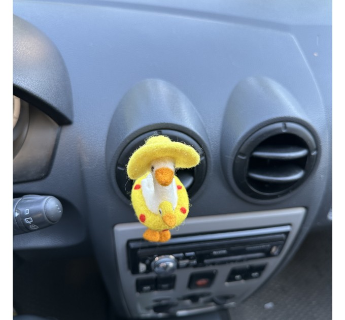 Summer goose with sun hat and yellow duck swim ring air vent clip Goose lover gift Farm animal car decor