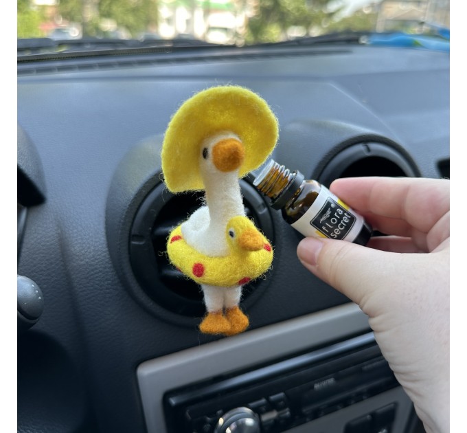 Summer goose with sun hat and yellow duck swim ring air vent clip Goose lover gift Farm animal car decor