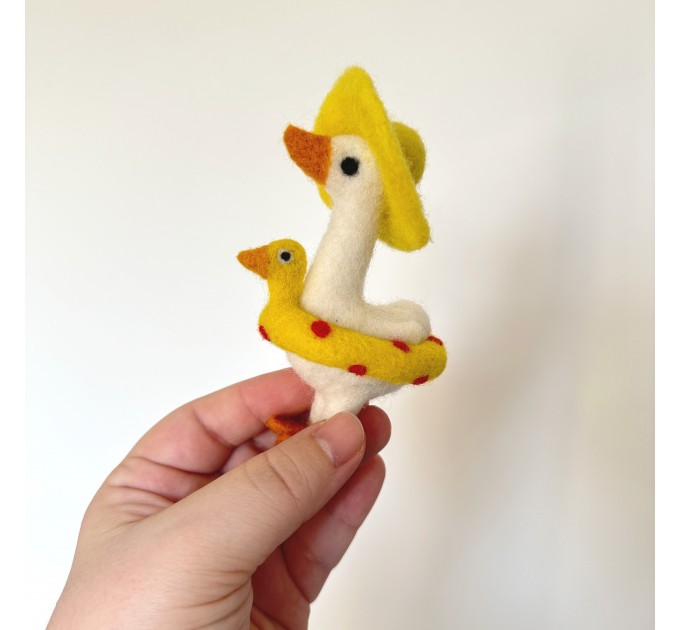 Summer goose with sun hat and yellow duck swim ring air vent clip Goose lover gift Farm animal car decor