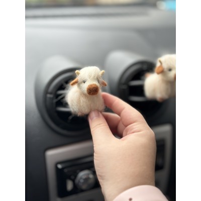 Milky white Scottish highland cows air vent clip Cow lover gift Farm animal car decor