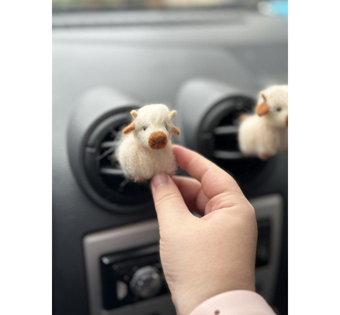 Milky white Scottish highland cows air vent clip Cow lover gift Farm animal car decor