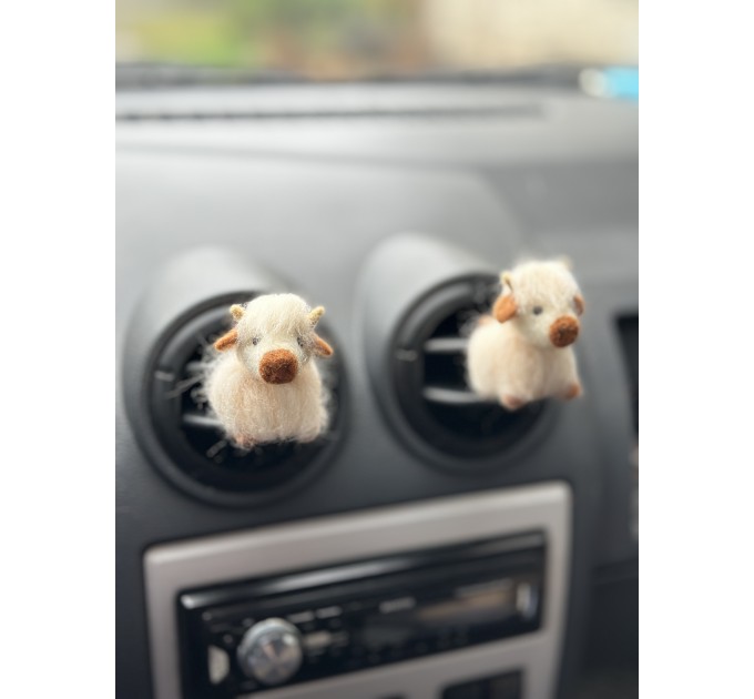 Milky white Scottish highland cows air vent clip Cow lover gift Farm animal car decor