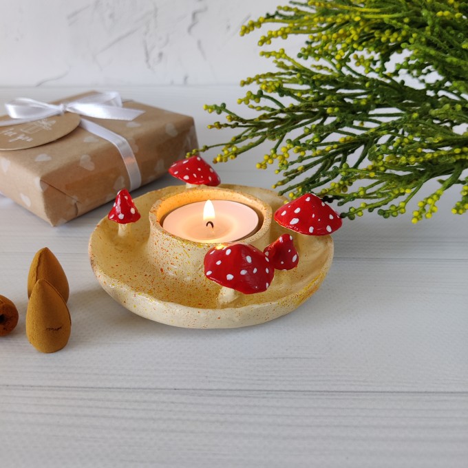 Amanita muscaria mushroom tea light candleholder Cottagecore gift